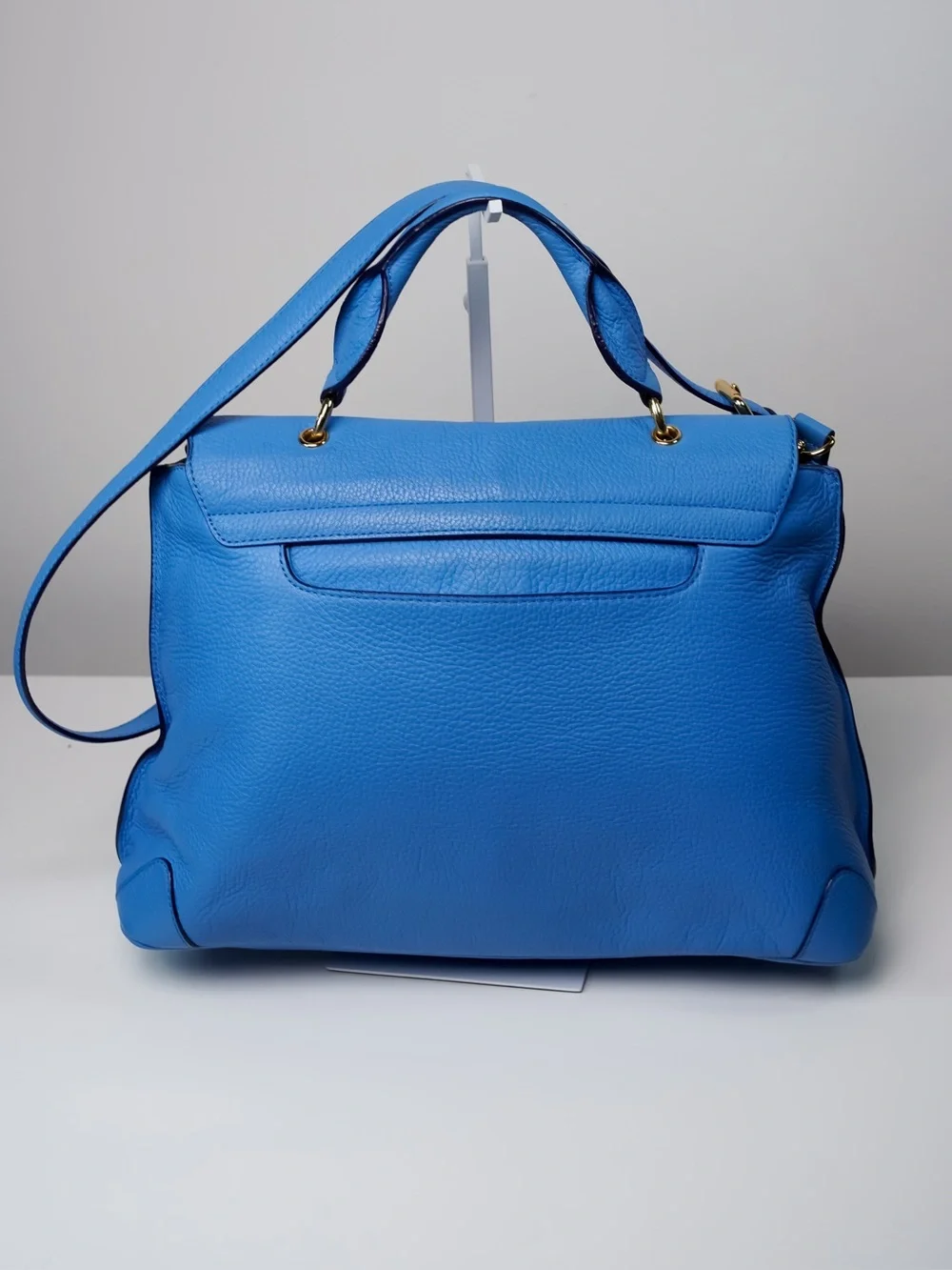 MCM First Lady Large Royal Blue Pebbled Leather Satchel Shoulder Bag
